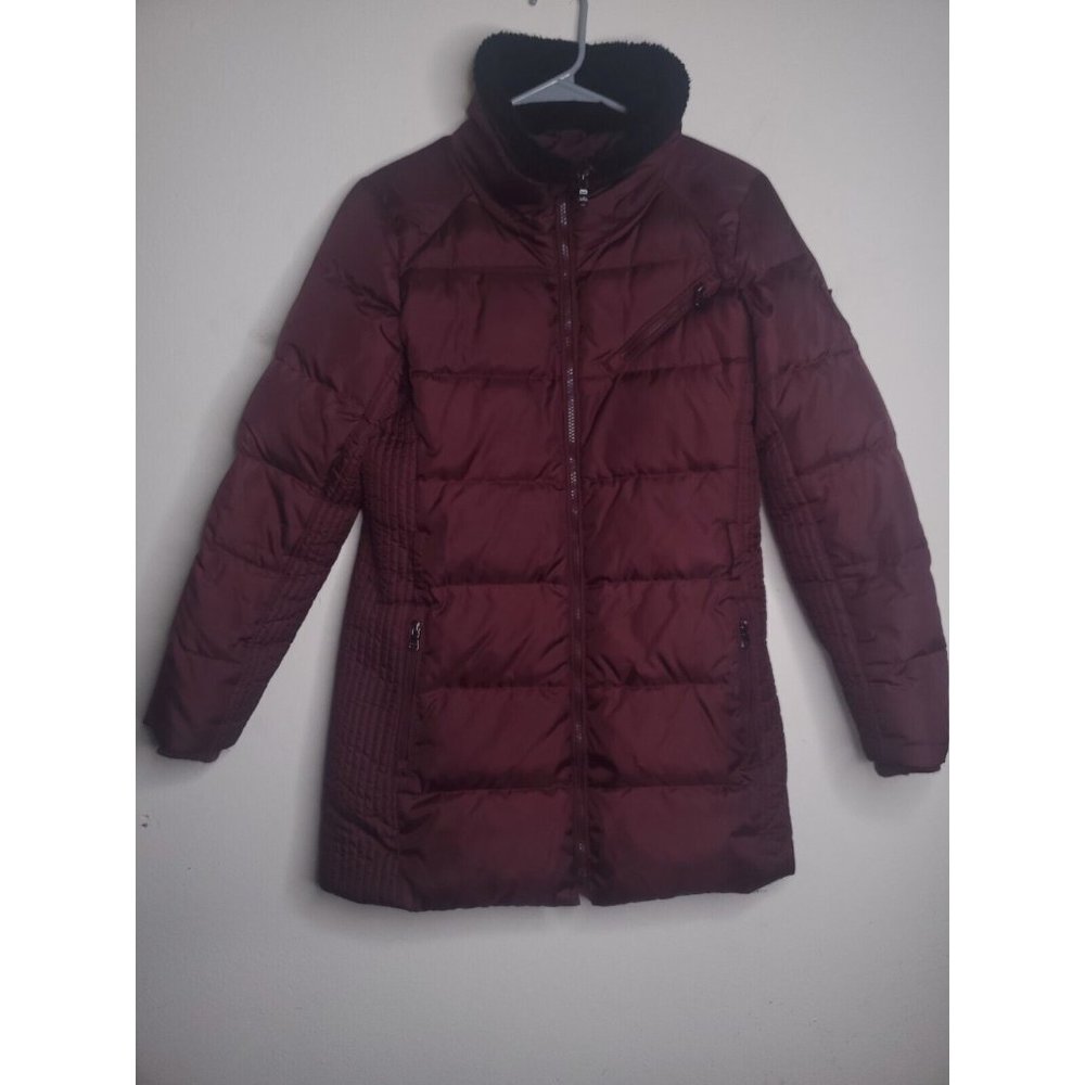 Women's Ralph Lauren puffer coat jacket adjustable waist sz XS Wine BELT MISSED